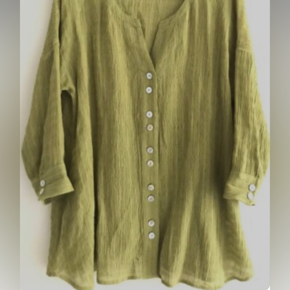 Soft Surroundings Linen Blend Crinkled Gauze Shirt